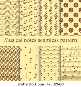Set of musical notes seamless pattern