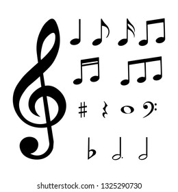 Set of musical notes and symbols, vector illustration.