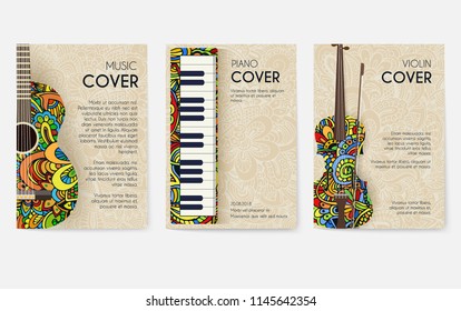 Set of musical ornament illustration concept. Art music, book, poster, abstract, ottoman motifs, element. Vector decorative ethnic greeting card or invitation design