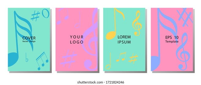 Set of musical ornament illustration concept. Karaoke bar poster. Mensural musical notation. live music concept.