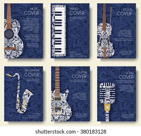 Set of musical ornament illustration concept. Art music, book, poster, abstract, ottoman motifs, element. Vector decorative ethnic greeting card or invitation design background.