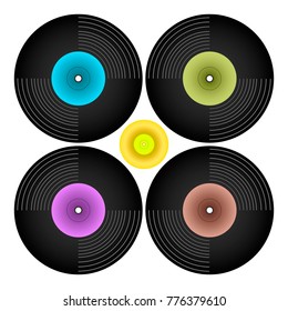 Set of musical retro records on white background, vector clip art