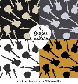 Set of musical seamless pattern with guitars. Vector illustration