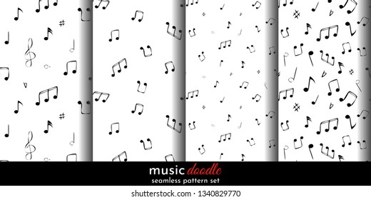 A set of musical seamless patterns. Vector doodle notes.