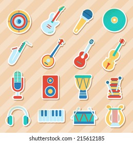 Set of musical stickers. Vector illustration, flat style