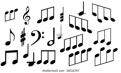 set of musical symbols on a white background.