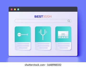 Set Musical tuning fork, Banjo and Piano icon. Vector