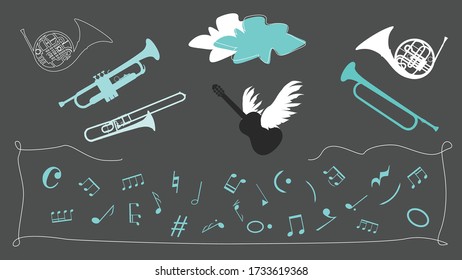 Set of musical vectors such as notes, musical instruments etc.