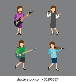 Set of Musician Character Design Vector. Cartoon Style 