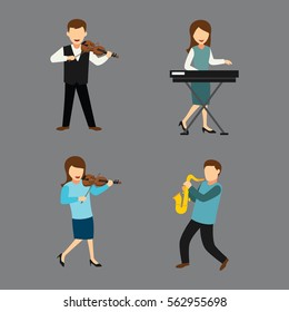 Set of Musician Character Design Vector. Cartoon Style 