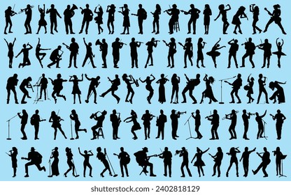 set of Musician or Singer Silhouettes Vector illustration