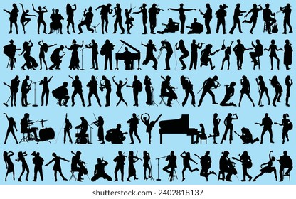 set of Musician or Singer Silhouettes Vector illustration