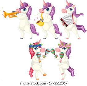 Set of musician unicorn illustration