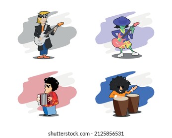 Set Of Musician Vectors - Metal Guitarist Club Guitarist Accordion Player And Drummer