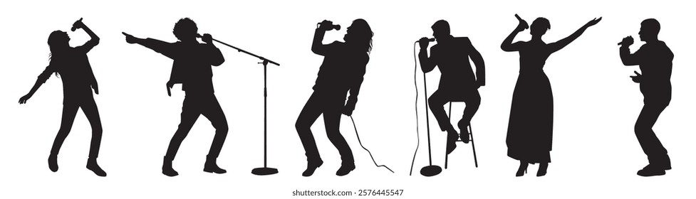 Set of musicians silhouettes. singer silhouettes. Musicians  and singers vector silhouette set. 