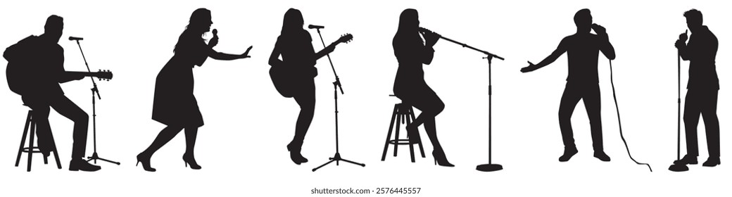 Set of musicians silhouettes. singer silhouettes. Musicians  and singers vector silhouette set. 