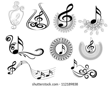 set of musik key notes with floral elements