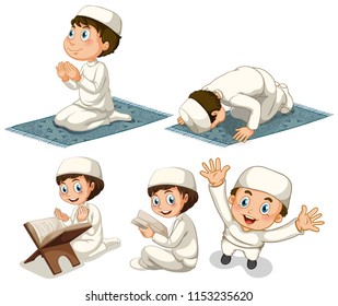  A Set Of Muslim Boy Illustration