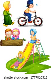 Set of muslim children illustration