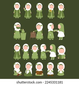 Set of muslim childrens activity flat design