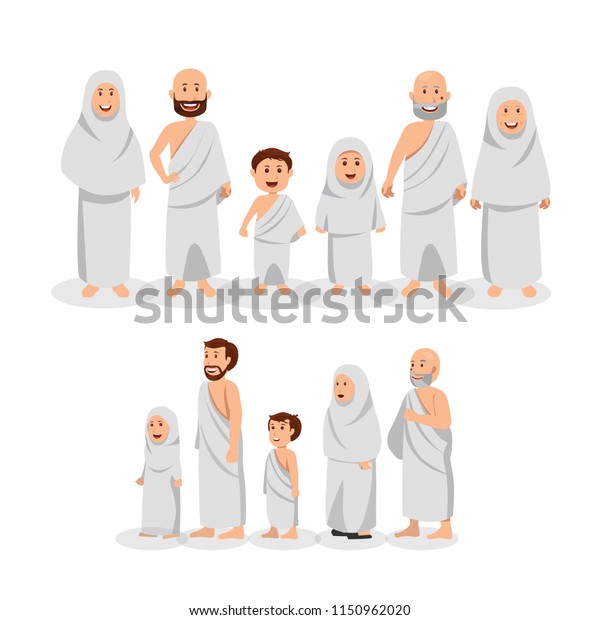 Set Muslim Family Wearing Ihram Islamic Stock Vector (Royalty Free ...