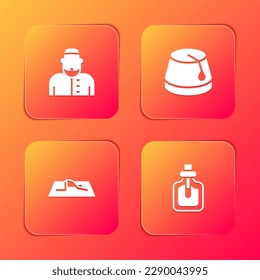 Set Muslim man, Turkish hat, prays and Perfume icon. Vector