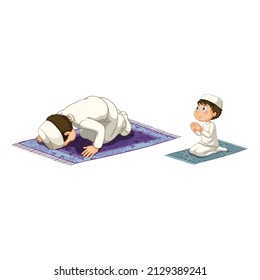 
Set of Muslim pray salat and doa