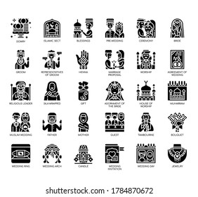 Set von muslimischen Hochzeit dünne Linie und Pixel perfekte Symbole für jedes Web-und App-Projekt. 
