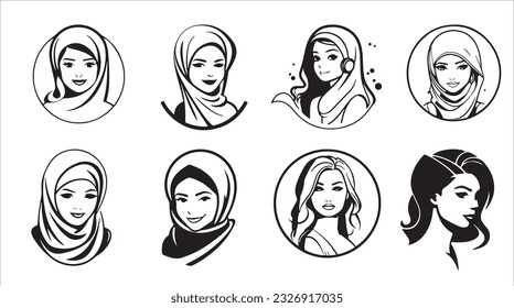 Set of Muslim Woman Clipart vector illustration 