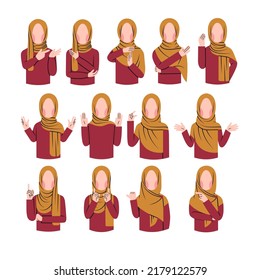 Set Of Muslim Woman Explaining Gesture