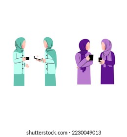 Set  Of Muslim Women Talking Character 
