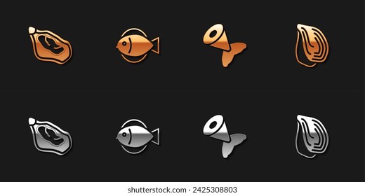 Set Mussel, Fish, tail and  icon. Vector
