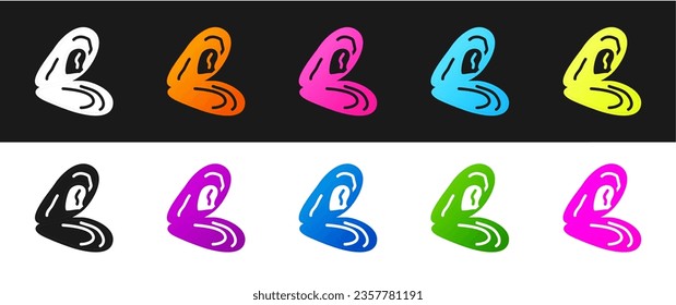 Set Mussel icon isolated on black and white background. Fresh delicious seafood.  Vector