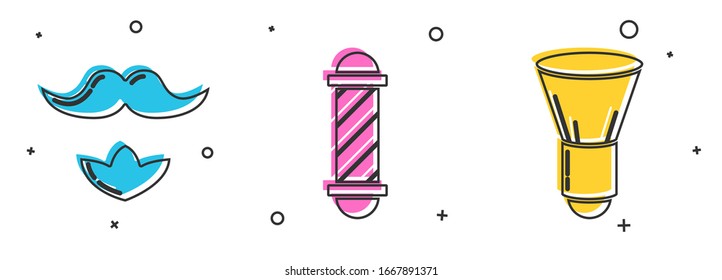Coloque Mustache y barba, el polo clásico de la Barbería y el icono de la escoba de espuma. Vector