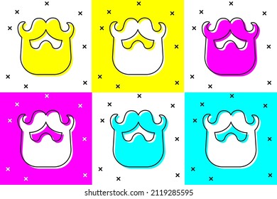 Set Mustache and beard icon isolated on color background. Barbershop symbol. Facial hair style.  Vector