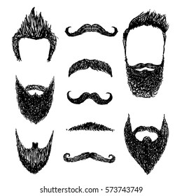 Set of mustache and beard silhouettes, vector illustration