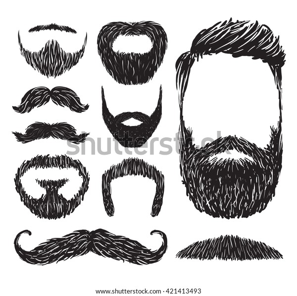 Set of mustache and beard silhouettes,\
vector illustration