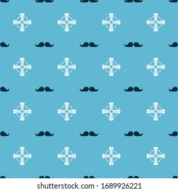 Set Mustache and Celtic cross on seamless pattern. Vector