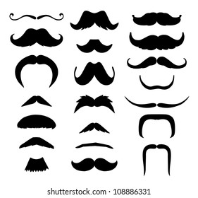 Set of mustache (mustache collection),  retro style, vector illustration.