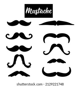 Set of mustache. Doodle vector illustration. Isolated on a white background.