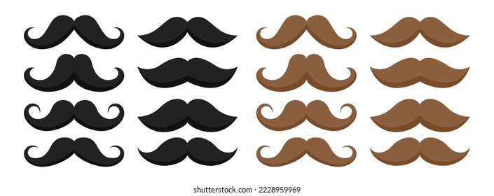 Set of mustache in flat style isolated