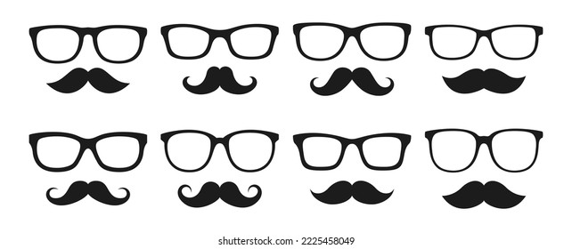 Set of Mustache and Glasses in flat style isolated