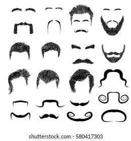 Set of mustache hair eyebrows vector,illustration