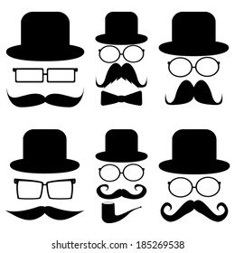 Set mustache, hats, glasses,