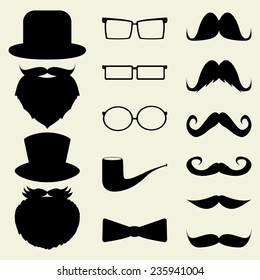 Set mustache, hats, glasses