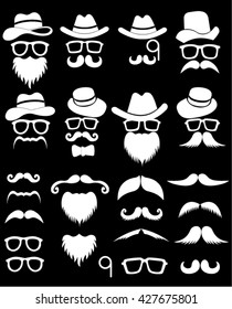 Set mustache, hats, glasses, vector