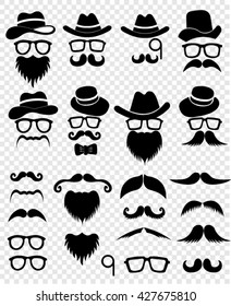 Set mustache, hats, glasses, vector