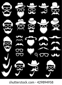 Set mustache, hats, glasses, vector