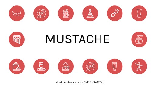 Set of mustache icons such as Moustache, Mr, Barbershop, Fun hat, Bow tie, Shaving brush, Shaving cream, Barber, Mrs, Funky, Zampona, Wax , mustache