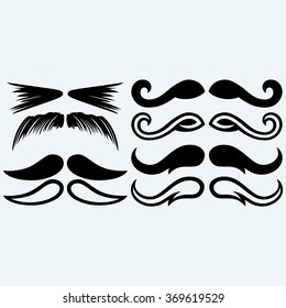 Set mustache. Isolated on blue background. Vector silhouettes